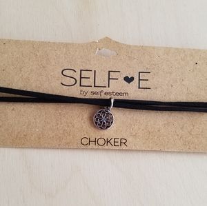 New black faux leather choker with charm